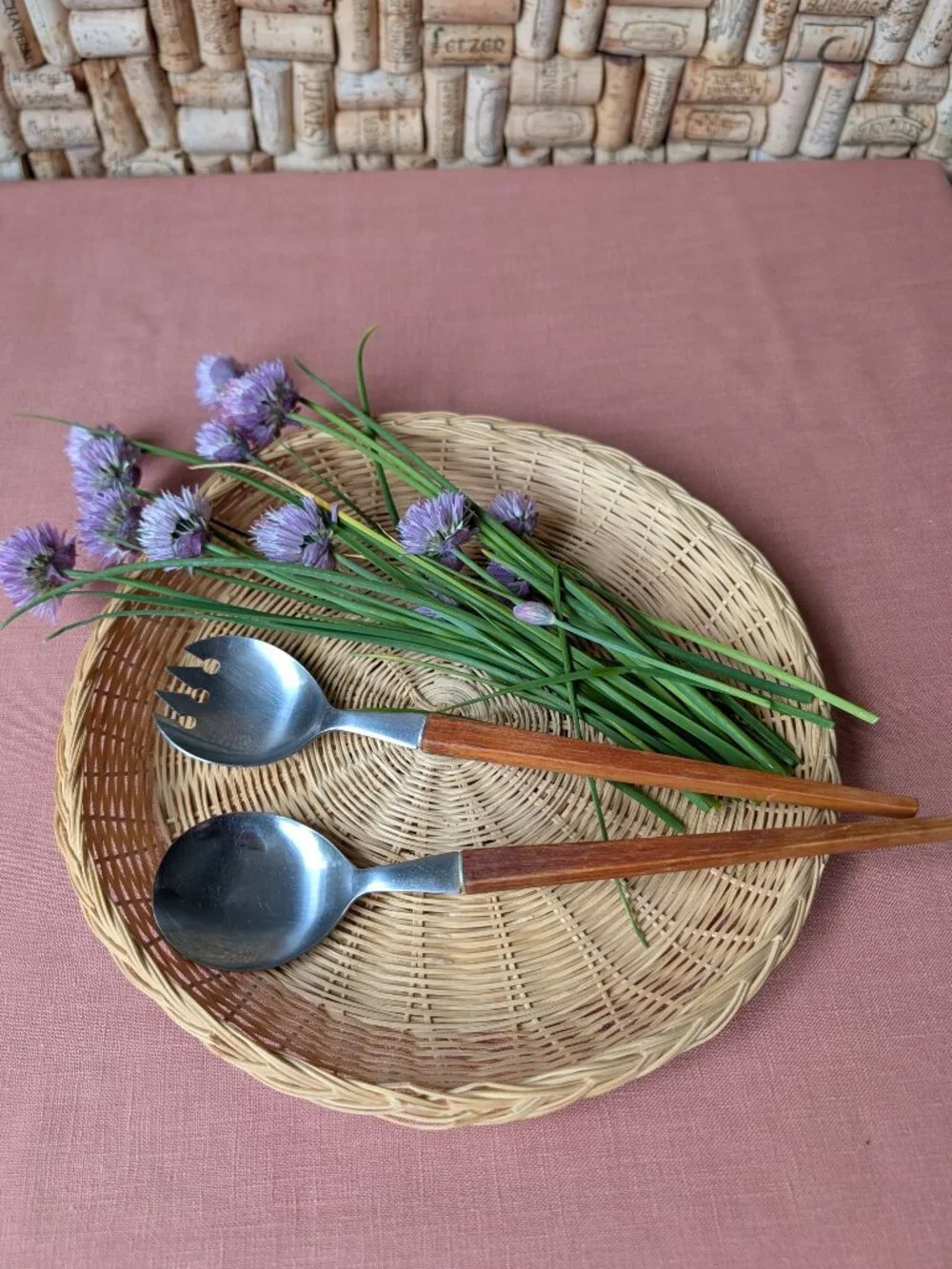 Vintage Stainless Steel and Teak Salad Servers | Japan Mid Century Modern